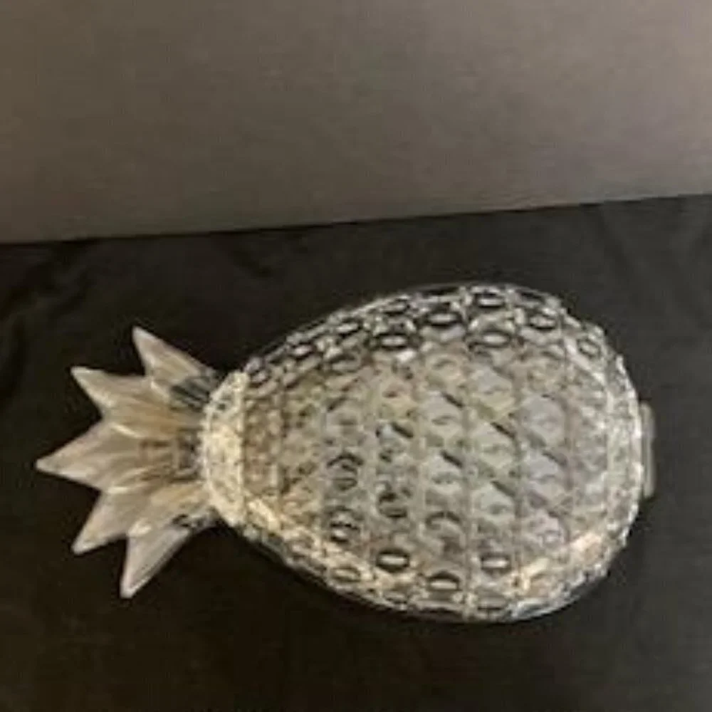 Vtg‎ Crystal Glass Pineapple Shaped Serving Platter Dish Centerpiece Textured